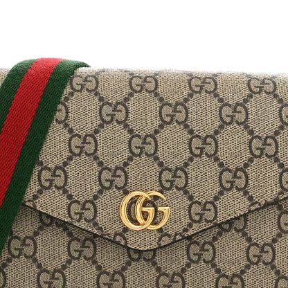 GG Supreme Monogram Textured Dollar Calfskin Web Mini Ophidia Envelope Shoulder Bag Beige Ebony
