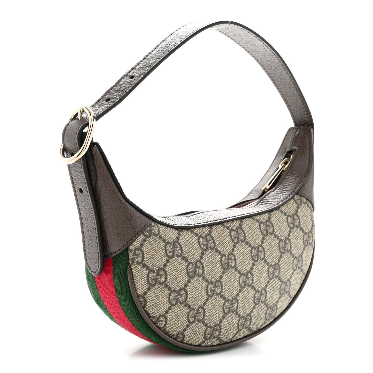 GG Supreme Monogram Textured Calfskin Web Mini Ophidia Half Moon Hobo Beige Ebony New Acero Beige Ebony New Acero