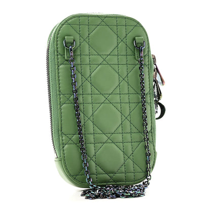 Lambskin Cannage Lady Dior Phone Holder Jade Green