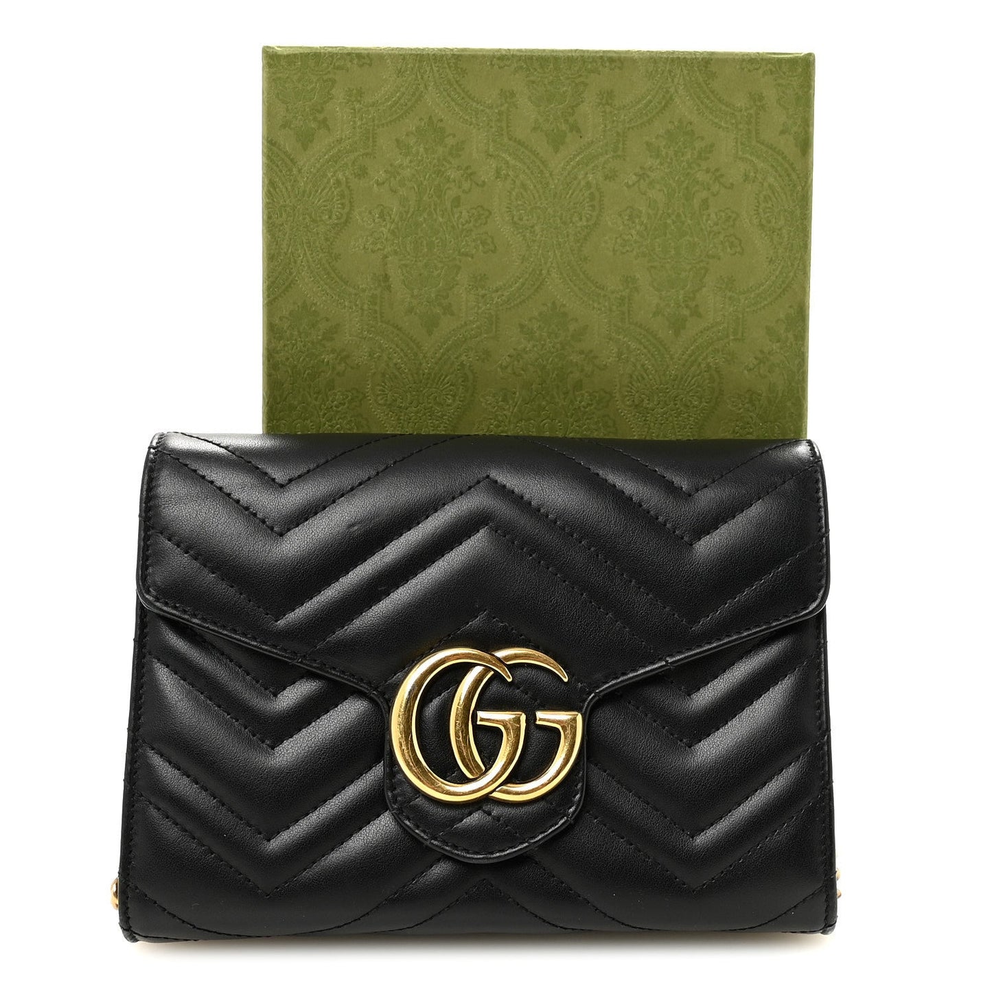 Calfskin Matelasse GG Marmont Chain Wallet Black