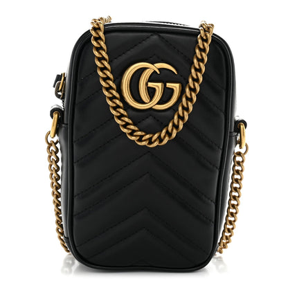 Calfskin Matelasse Mini GG Marmont Crossbody Bag Black