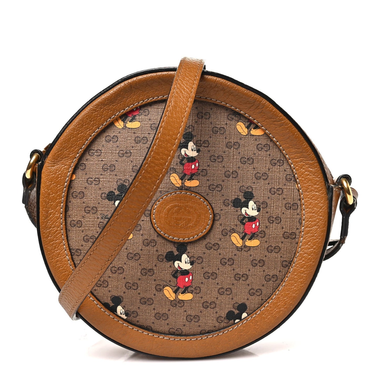 X DISNEY Mini Vintage GG Supreme Monogram Mickey Mouse Round Shoulder Bag Beige Vintage Sun Oil
