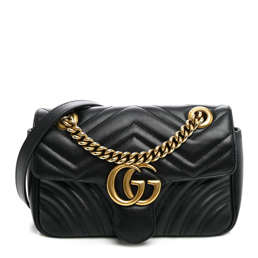 Calfskin Matelasse Mini GG Marmont Shoulder Bag Black