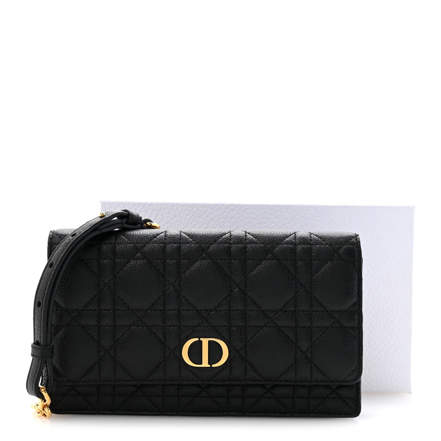 Supple Calfskin Cannage Caro Belt Pouch with Chain Black