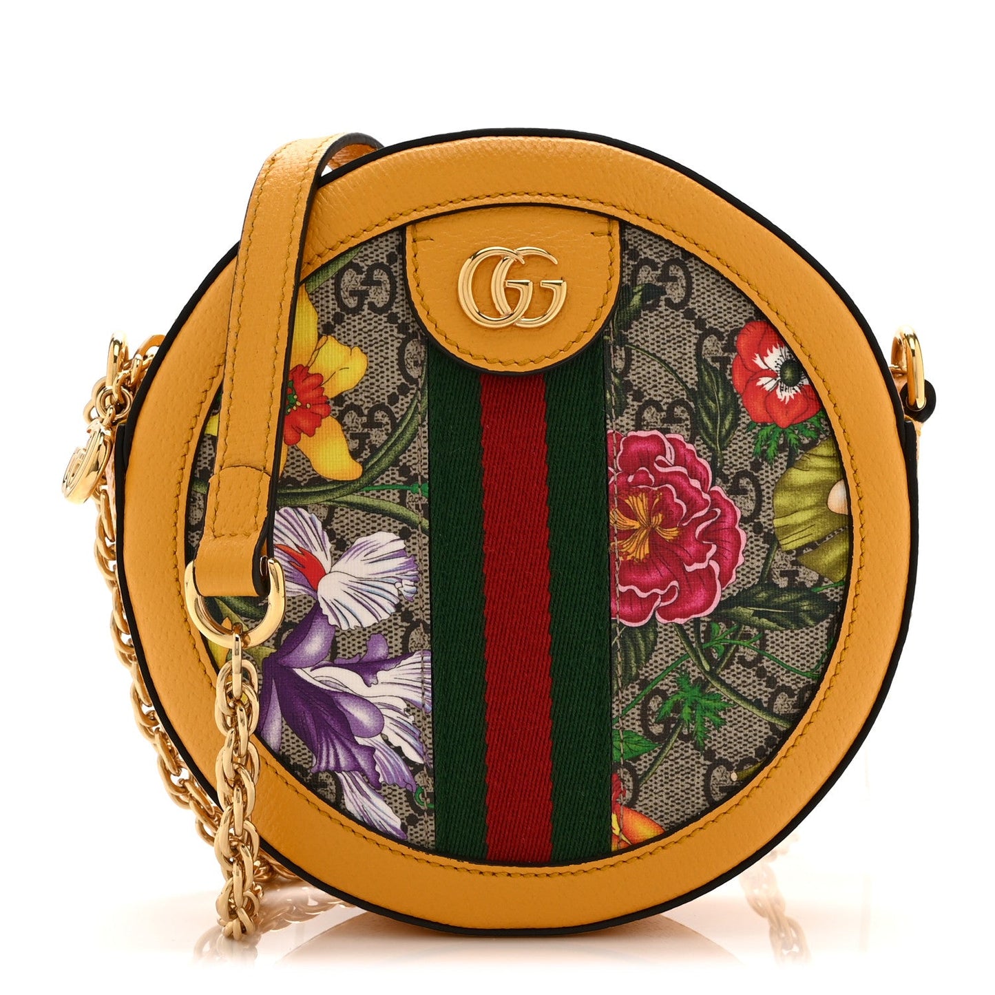 GG Supreme Monogram Flora Web Mini Ophidia Round Shoulder Bag Beige Multicolor Crop