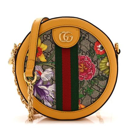 GG Supreme Monogram Flora Web Mini Ophidia Round Shoulder Bag Beige Multicolor Crop
