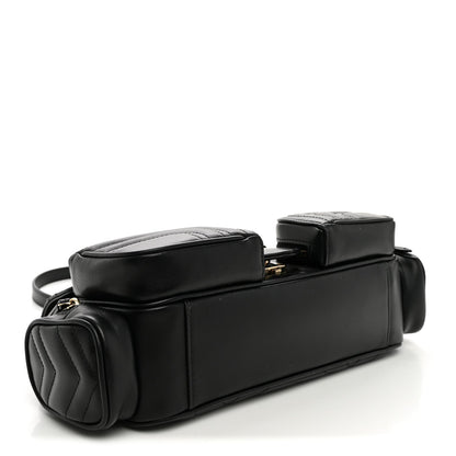 Calfskin Matelasse Small GG Marmont Multi Pocket Shoulder Bag Black