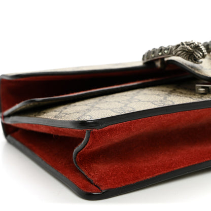 GG Supreme Monogram Suede Crystal Small Dionysus Shoulder Bag Beige Ebony Vulcanic Red