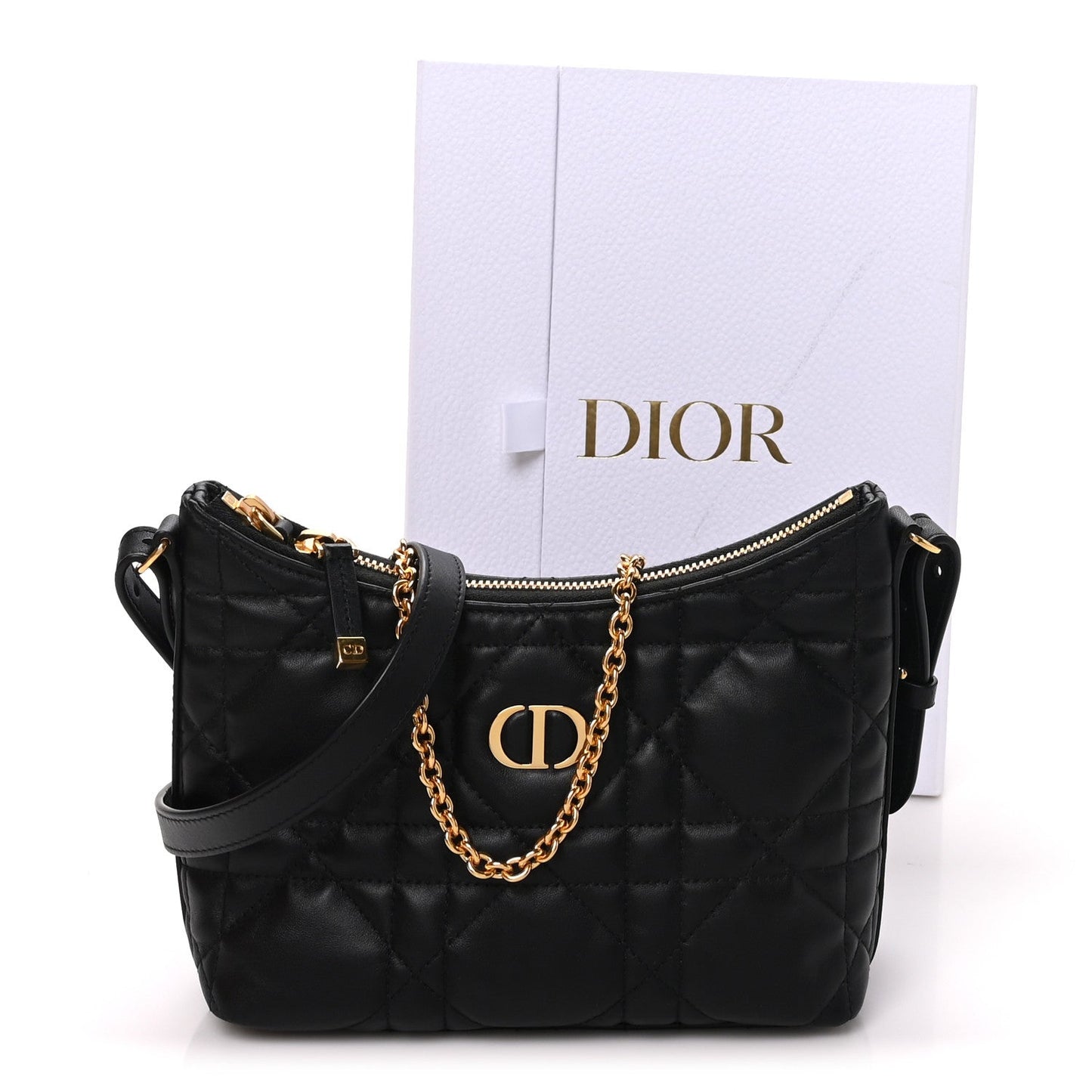 Calfskin Macrocannage Miss Caro Diorling Mini Bag with Chain Black