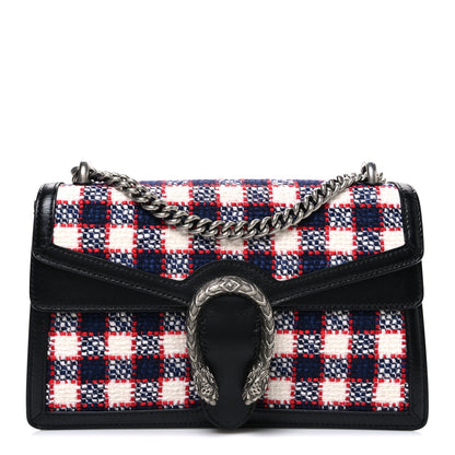 Vintage Tweed Check Small Dionysus Shoulder Bag White Hibiscus Red Marine