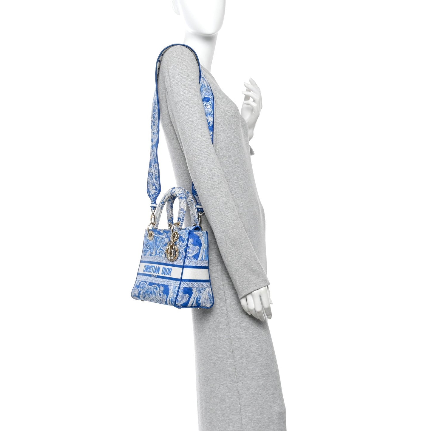 Canvas Toile De Jouy Reverse Embroidered Medium Lady D-Lite Fluorescent Blue
