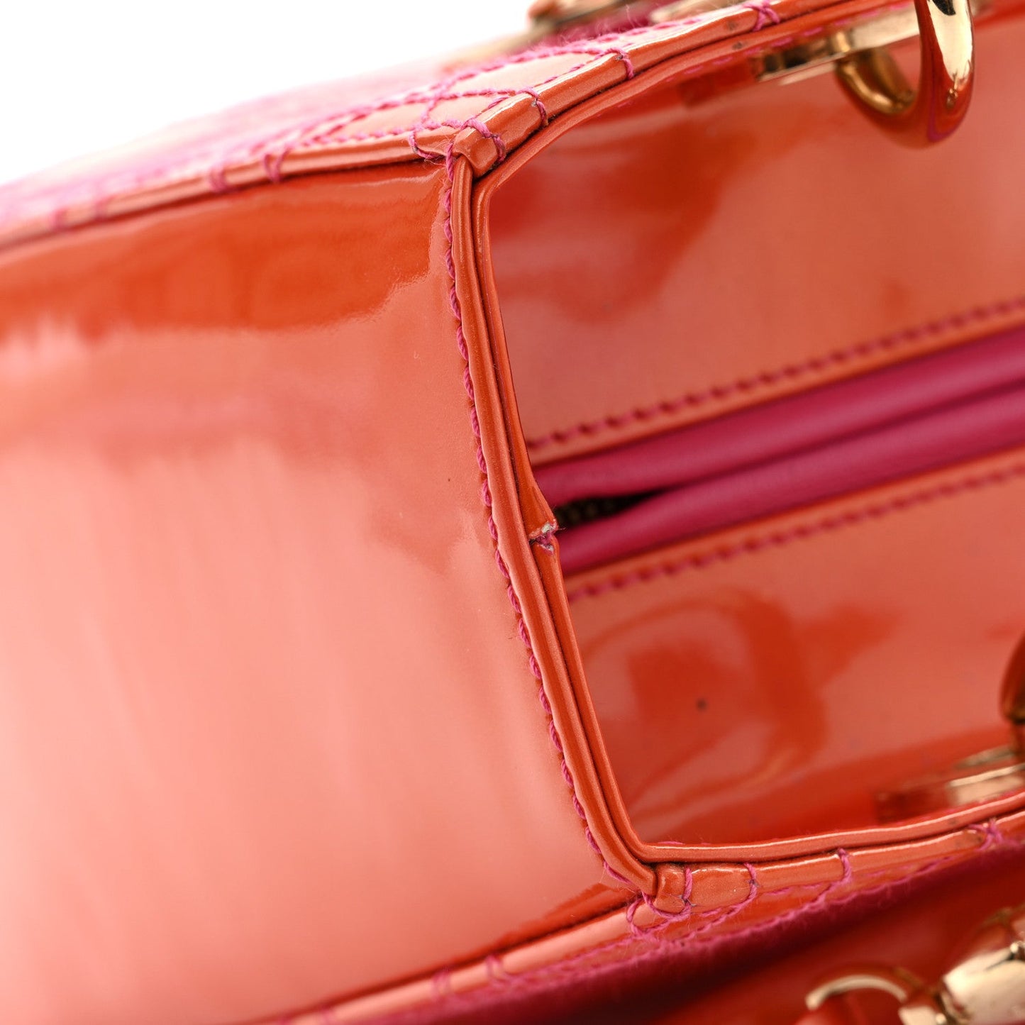 Patent Cannage Stitched Medium Lady Dior Orange