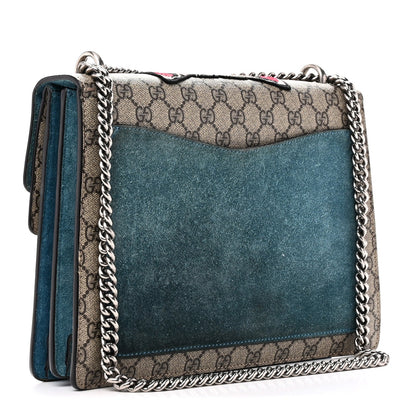 GG Supreme Monogram Angry Cat Embroidered Medium Dionysus Shoulder Bag Beige Ultramarine