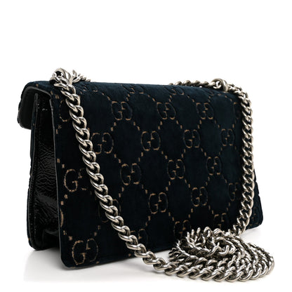 Velvet Skipper Crystal GG Monogram Small Dionysus Shoulder Bag Blue Beige Black