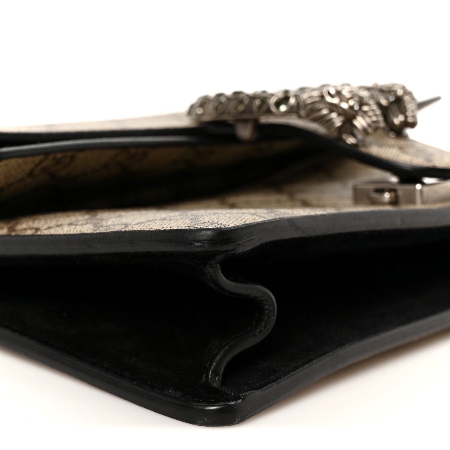 GG Supreme Monogram Suede Crystal Small Dionysus Shoulder Bag Beige Ebony Black