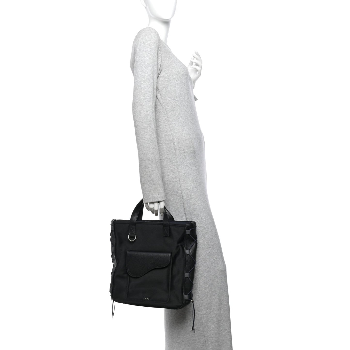 X SACAI Nylon Grained Calfskin Saddle Tote Black
