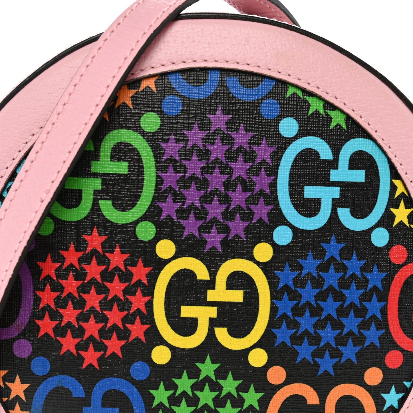 GG Supreme Monogram Psychedelic Round Shoulder Bag Black Multicolor Sugar Pink