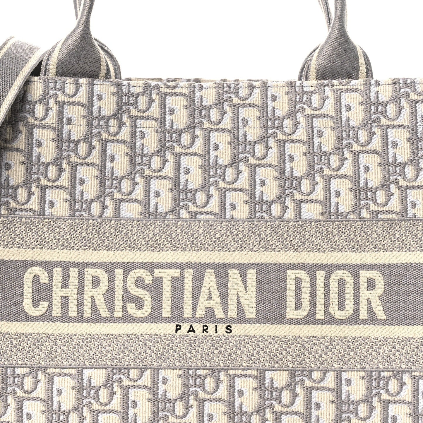 Oblique Chambray Calfskin Medium Book Tote With Strap Grey Latte