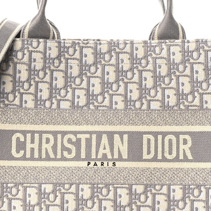 Oblique Chambray Calfskin Medium Book Tote With Strap Grey Latte