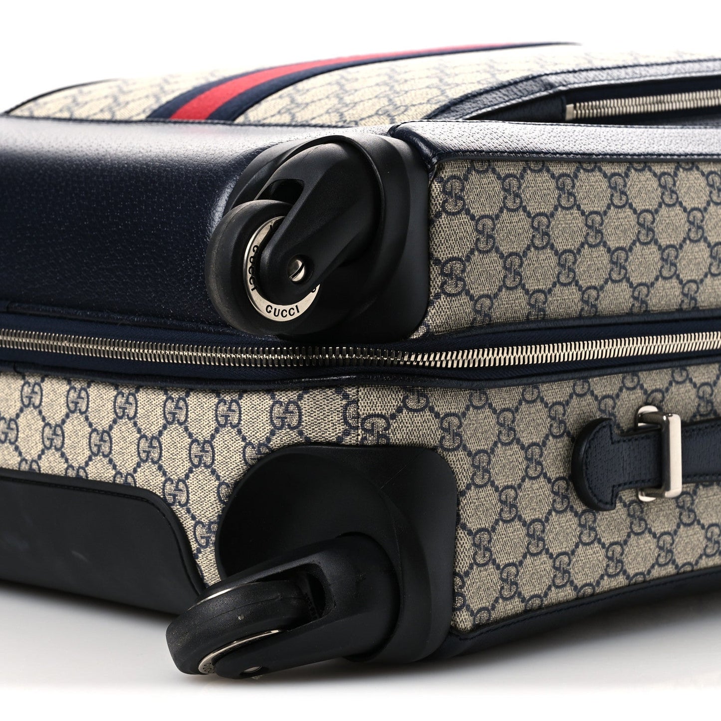 GG Supreme Monogram Textured Dollar Calfskin Web Savoy Cabin Plus Trolley Beige Blue