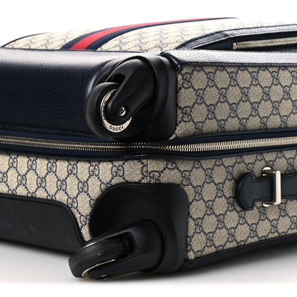 GG Supreme Monogram Textured Dollar Calfskin Web Savoy Cabin Plus Trolley Beige Blue