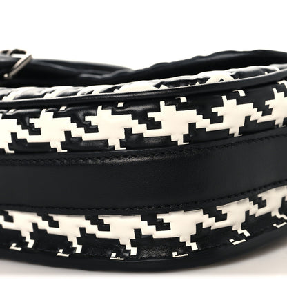 Box Calfskin Houndstooth Quilted East West Bobby Bag Black White