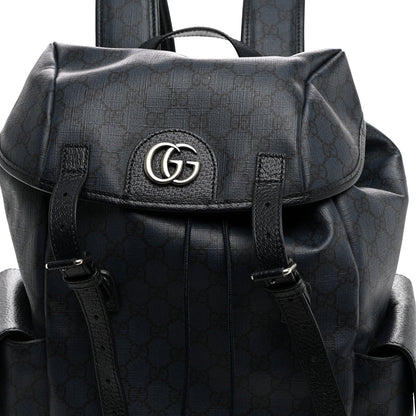 GG Supreme Monogram Textured Dollar Calfskin Medium Ophidia Double Buckle Backpack Blue Dark Blue Black