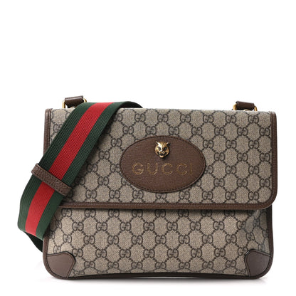 GG Supreme Monogram Web Neo Vintage Double Flap Messenger Bag Beige New Acero