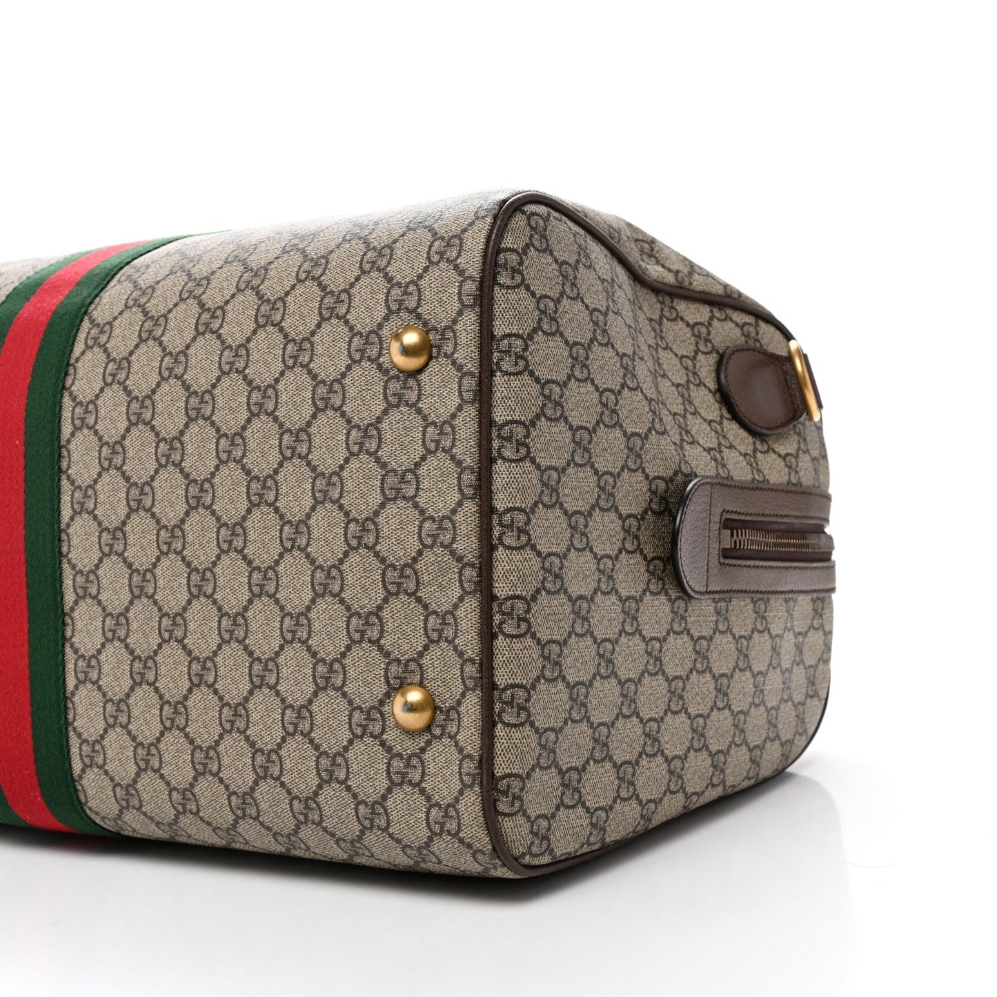 GG Supreme Monogram Textured Dollar Calfskin Web Medium Ophidia Carry-On Duffle Bag Beige Ebony New Acero