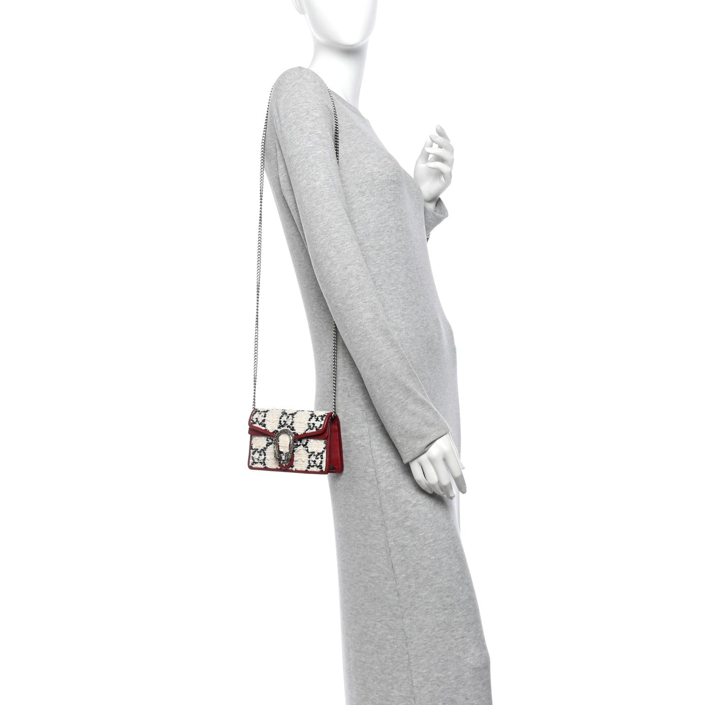 Tweed GG Monogram Super Mini Dionysus Shoulder Bag White Black Romantic Cherry