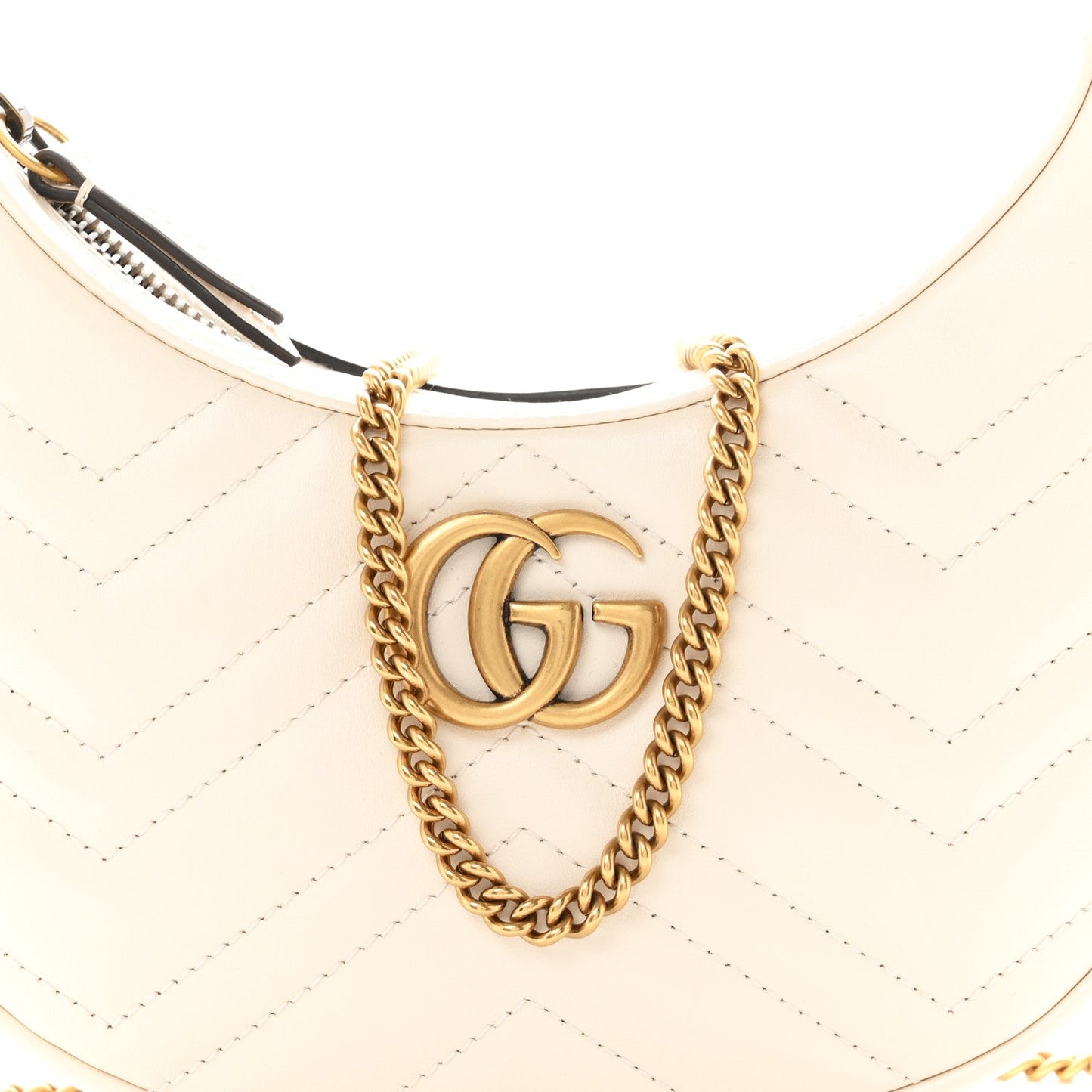 Calfskin Matelasse Chevron Mini GG Marmont Half Moon Hobo Mystic White
