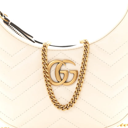 Calfskin Matelasse Chevron Mini GG Marmont Half Moon Hobo Mystic White