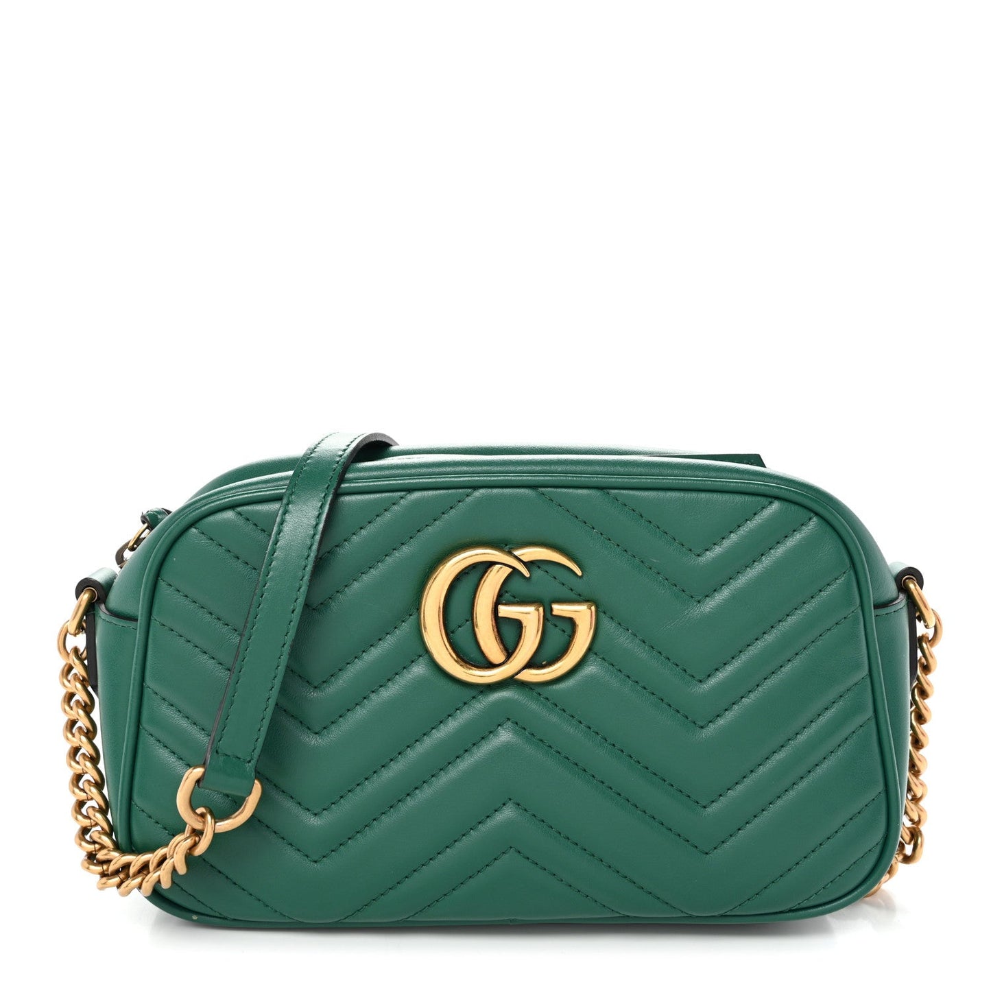 Calfskin Matelasse Small GG Marmont Chain Shoulder Bag Emerald Green