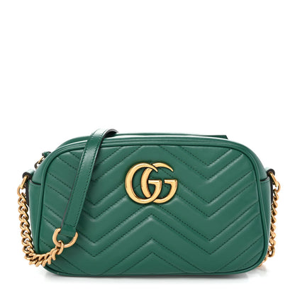 Calfskin Matelasse Small GG Marmont Chain Shoulder Bag Emerald Green