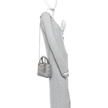 Metallic Lambskin Cannage Mini Lady Dior Grey