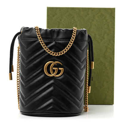 Calfskin Matelasse Mini GG Marmont 2.0 Bucket Bag Black