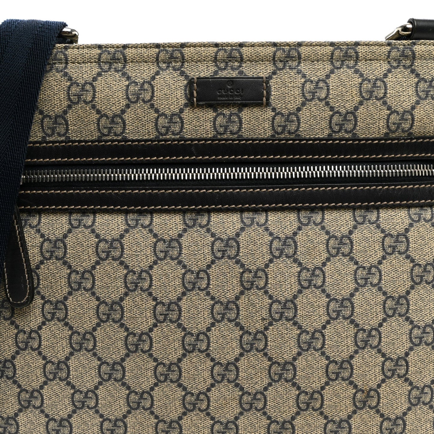 GG Supreme Monogram Small Flat Side Zip Messenger Bag Beige Blue