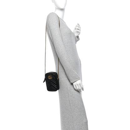 Calfskin Matelasse Mini GG Marmont Crossbody Bag Black