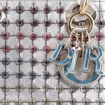Metallic Calfskin Satin Celestial Bead Embroidery Cannage Mini Lady Dior Silver