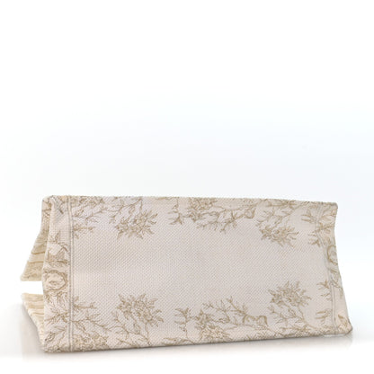 Canvas Embroidered Medium Jardin D'Hiver Book Tote White Gold