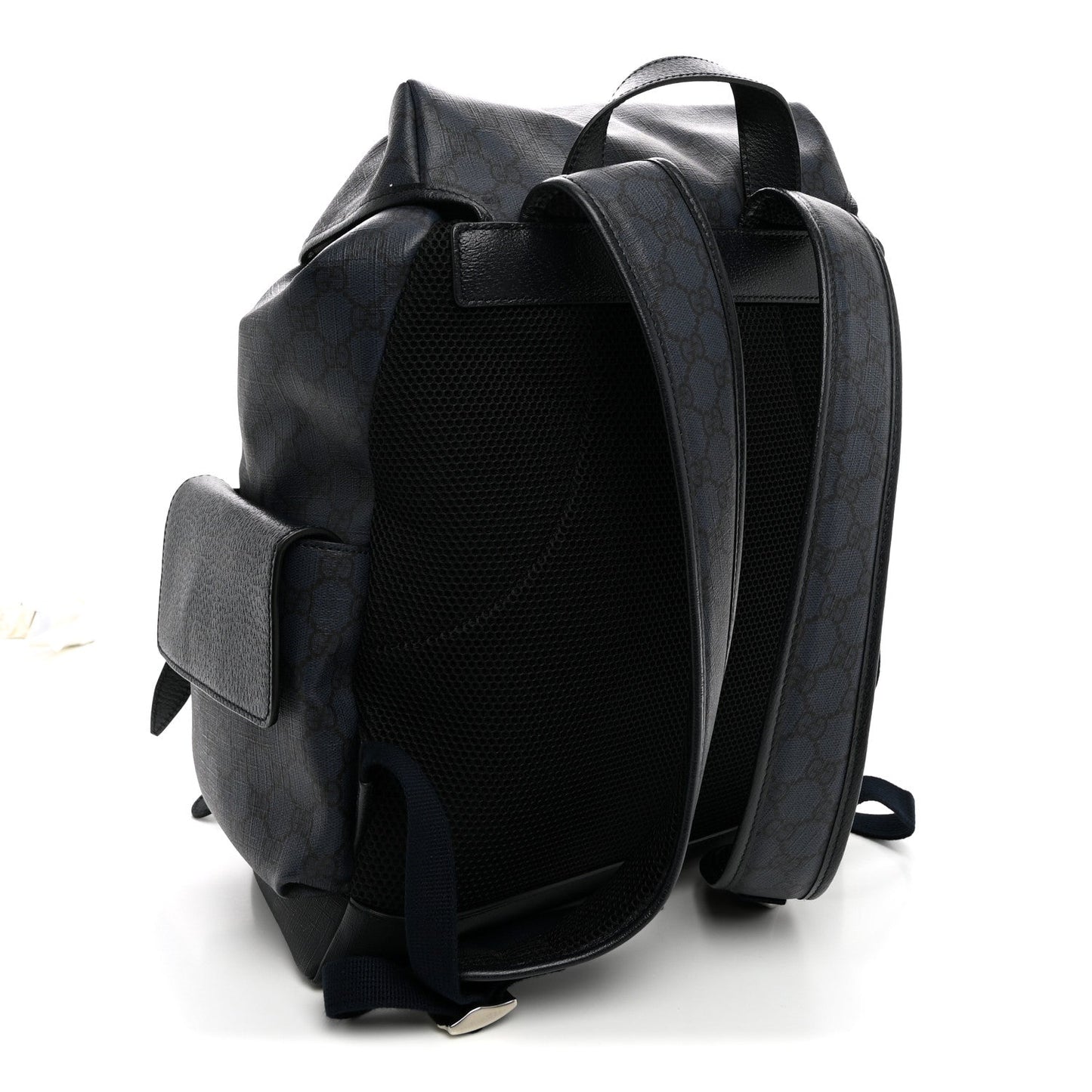 GG Supreme Monogram Textured Dollar Calfskin Medium Ophidia Double Buckle Backpack Blue Dark Blue Black