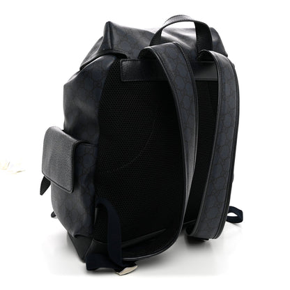 GG Supreme Monogram Textured Dollar Calfskin Medium Ophidia Double Buckle Backpack Blue Dark Blue Black