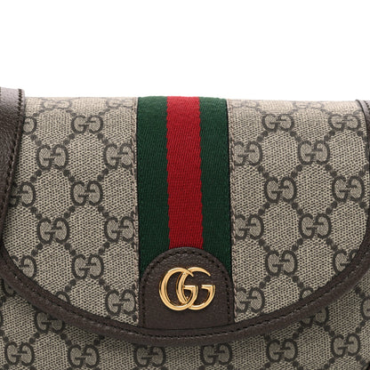 GG Supreme Monogram Textured Dollar Calfskin Mini Ophidia Flap Shoulder Bag Beige Ebony New Acero