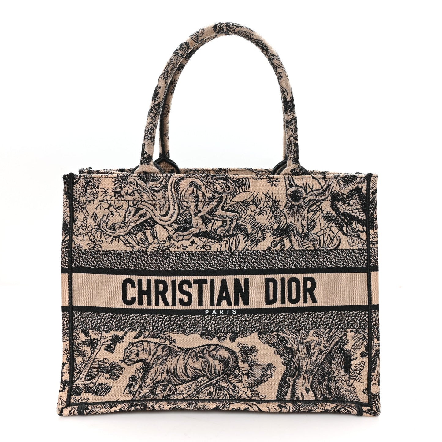 Canvas Embroidered Medium Dioriviera Toile De Jouy Book Tote Black