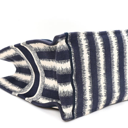 Canvas Embroidered Large Striped Book Tote Navy