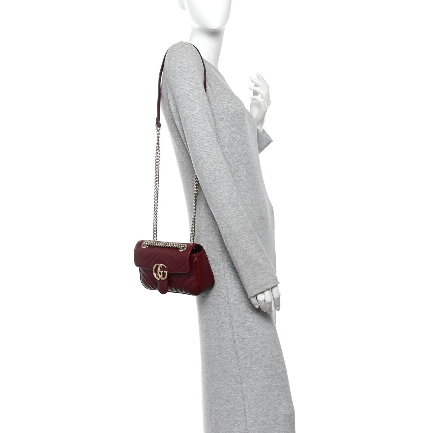Calfskin Matelasse Mini GG Marmont Shoulder Bag Rosso Ancora
