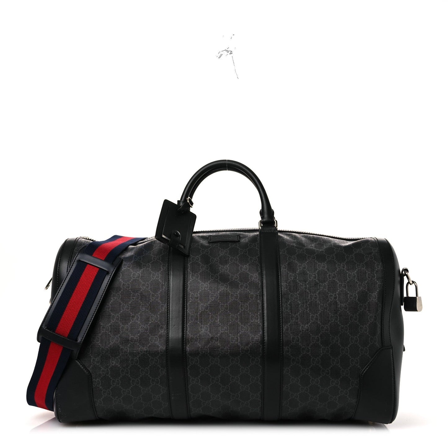 Soft GG Supreme Monogram Appia Calfskin Web Large Carry On Duffle Bag Black Grey