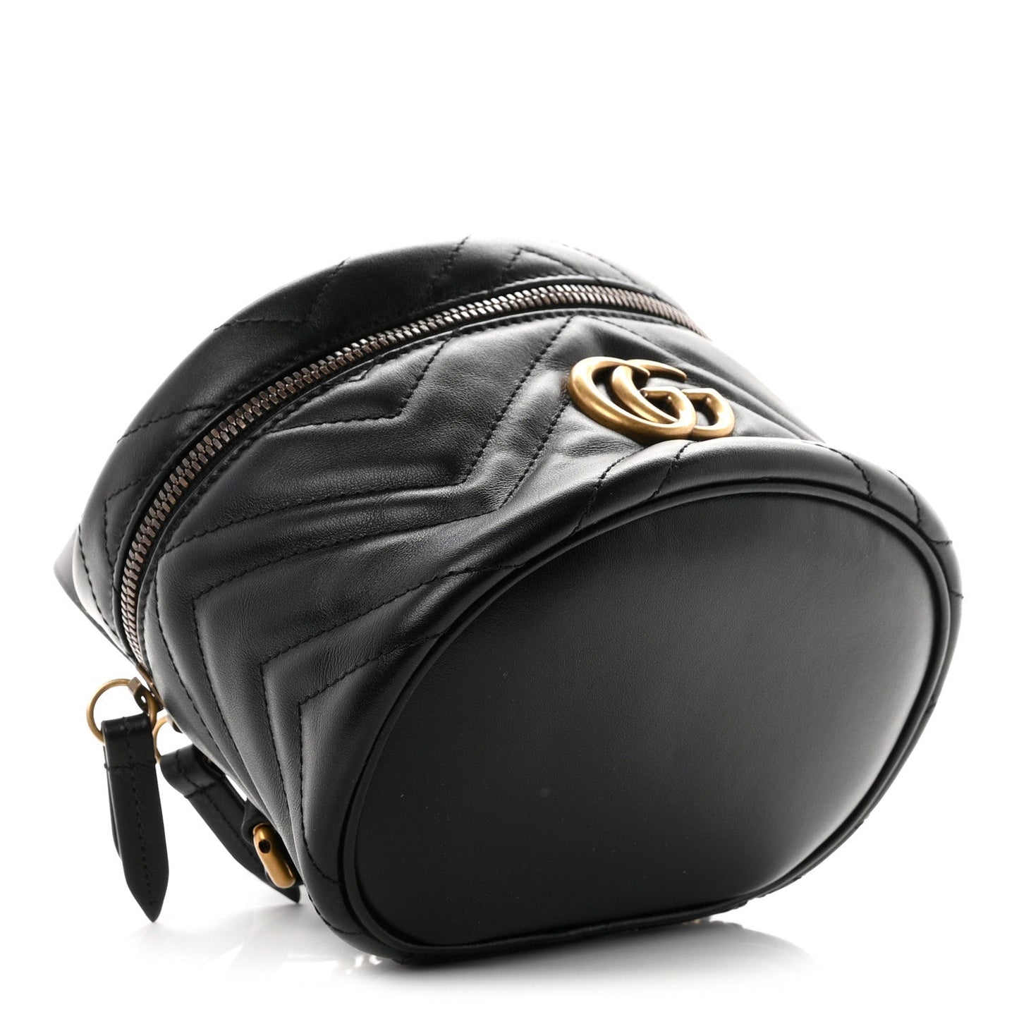 Calfskin Matelasse Mini GG Marmont Round Backpack Black
