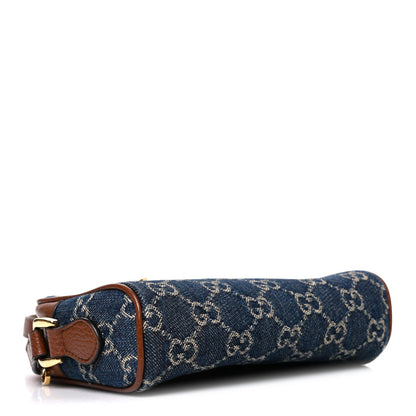 New Denim GG Monogram Dollar Calfskin Mini Ophidia Shoulder Bag Blue Tea Cuir Epilog