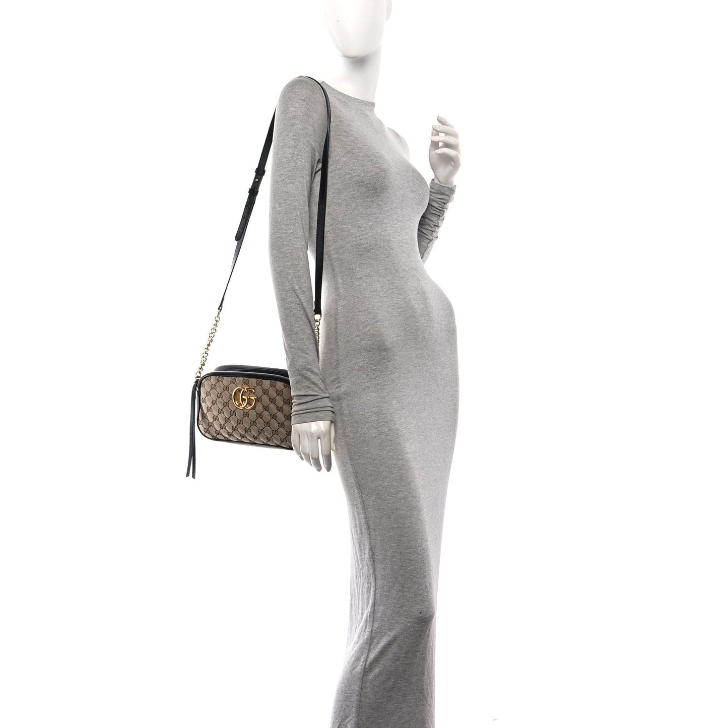 Monogram Matelasse Diagonal Small GG Marmont Chain Shoulder Bag Beige Black
